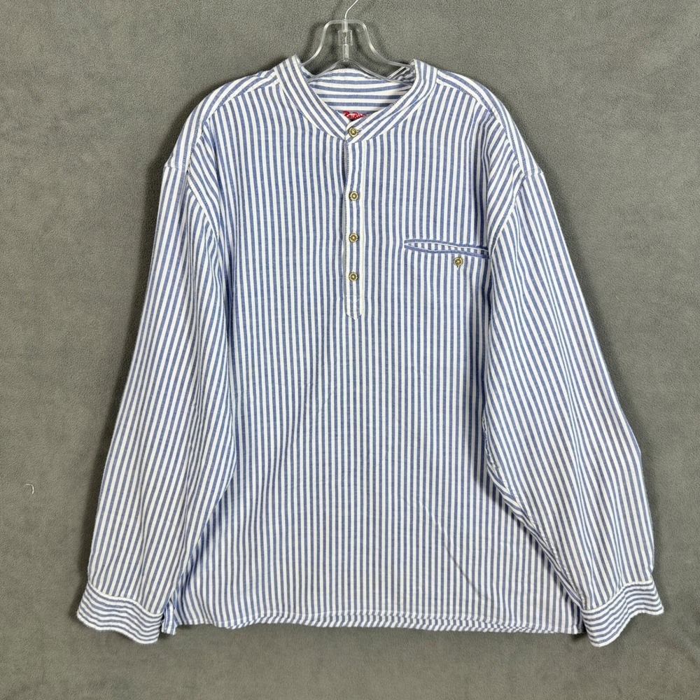 Railriders Shirt Mens 2X Blue Striped Long Sleeve Band Collar